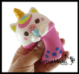 Animal Drinking Bubble Tea Drink Slow Rise Squishy Toys - Memory Foam Party Favors, Prizes, OT (Cow, Alpaca, Cat, Corgi, Bear, Unicorn)