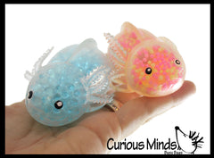 2 Different Axolotl Stress Balls - Water Gel Bead and Light Up Air Filled Squeeze Stress Balls  -  Sensory, Stress, Fidget Toy Super Soft