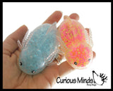 2 Different Axolotl Stress Balls - Water Gel Bead and Light Up Air Filled Squeeze Stress Balls  -  Sensory, Stress, Fidget Toy Super Soft