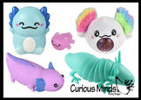 Axolotl Lover Bundle of 5 Fidgets -  Plush Squeeze PBJ  Stress Ball / Articulated Wiggle / Mochi / Slow Rise Squish / Sand Filled - Sensory, Stress, Fidget Toy