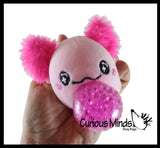 Plush Axolotl Animal Water Bead Filled Squeeze Stress Balls - Sensory, Stress, Fidget Toy PBJ Bubble Blow