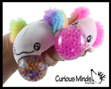 Plush Axolotl Animal Water Bead Filled Squeeze Stress Balls - Sensory, Stress, Fidget Toy PBJ Bubble Blow