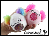 Plush Axolotl Animal Water Bead Filled Squeeze Stress Balls - Sensory, Stress, Fidget Toy PBJ Bubble Blow
