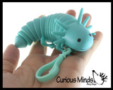 Axolotl Family Fidget -1 Large and 2 Small on Clip Wiggle Articulated Jointed Moving Axolotyl Toy - Unique