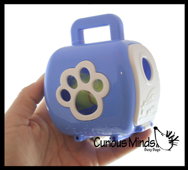 Cute Toy Pet in Animal Carrier Food Dish and Bottle Pretend Play