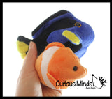 Set of 2 Cute Plush Fish - Blue Tang and Clownfish - Stuffed Animals- Adorable Mini Plushie Ocean Sealife Stuffie Orange Striped Fish
