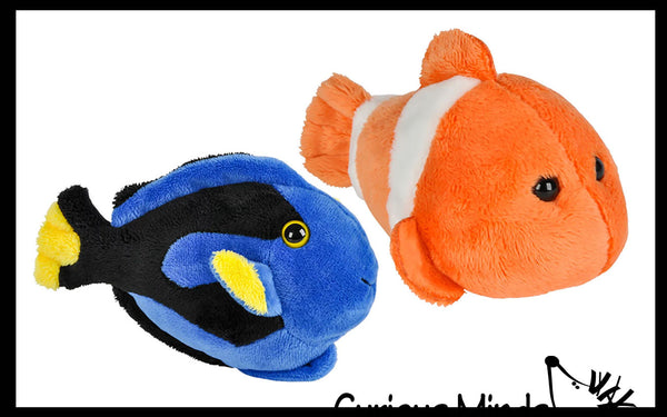 Set of 2 Cute Plush Fish Blue Tang and Clownfish Stuffed Animals Adorable Mini Plushie Ocean Sealife Stuffie Orange Striped Fish
