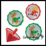 Christmas Spinning Tops - Bulk Set of 48 - Small Festive Holiday Party Favor Toys