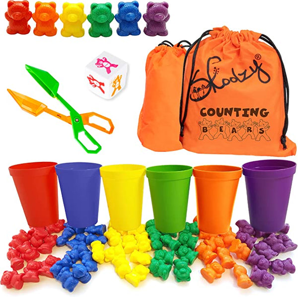 Skoolzy Rainbow Counting Bears with Matching Sorting Cups, Bear Counters and Dice