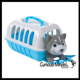 NEW - Large Husky Dog Cute Toy Pet in Animal Carrier - Pretend Play Toy Doggy Playset