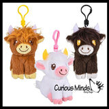 NEW - Highland Cow Plush Stuffed Animals with Clip - Adorable Hairy Farm Animal Toy - Plush - Soft Squishy Animal Plushie Stuffie - Backpack Clip