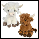 Plush Highland Cow with Corduroy Details - Heirloom Soft Hairy Cow Stuffed Animal - Cute Adorable Farm
