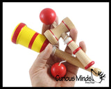 Set of 3 Wood Skill Game Toys - 1 Kendama, 1 Ball and Cup Catch Game, 1 Paddle Ball Score - Small Wood Ball and Cup Wooden Mexican Yo Yo Toy Yoyo Skill Trick Toy Kids Teens
