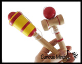 Set of 3 Wood Skill Game Toys - 1 Kendama, 1 Ball and Cup Catch Game, 1 Paddle Ball Score - Small Wood Ball and Cup Wooden Mexican Yo Yo Toy Yoyo Skill Trick Toy Kids Teens