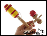 Set of 3 Wood Skill Game Toys - 1 Kendama, 1 Ball and Cup Catch Game, 1 Paddle Ball Score - Small Wood Ball and Cup Wooden Mexican Yo Yo Toy Yoyo Skill Trick Toy Kids Teens