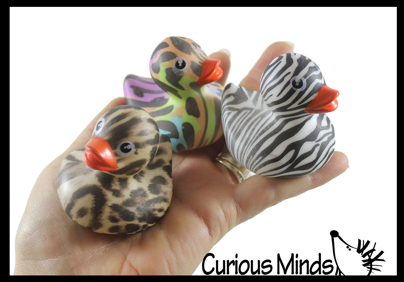 Regular 2" Animal Print Rubber Ducks - Zebra Cheetah Rubber Duckies - Cute Novelty Prize Reward Giveaway