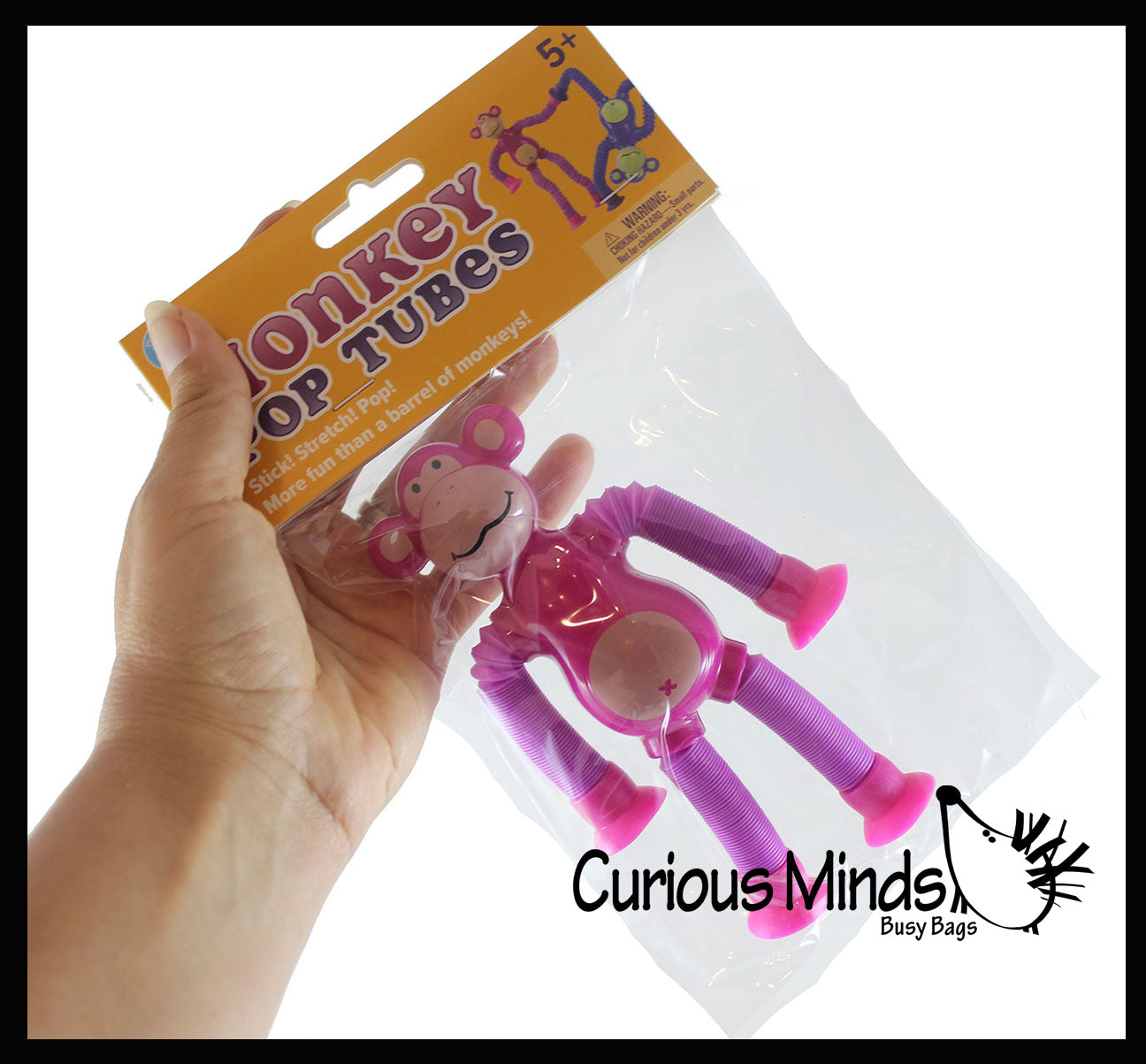 NEW - Cute Monkey Pull and Pop Snap Animal Expanding Flexible Accordion Tube Toy - Free Play - Open Ended Fidget Toy