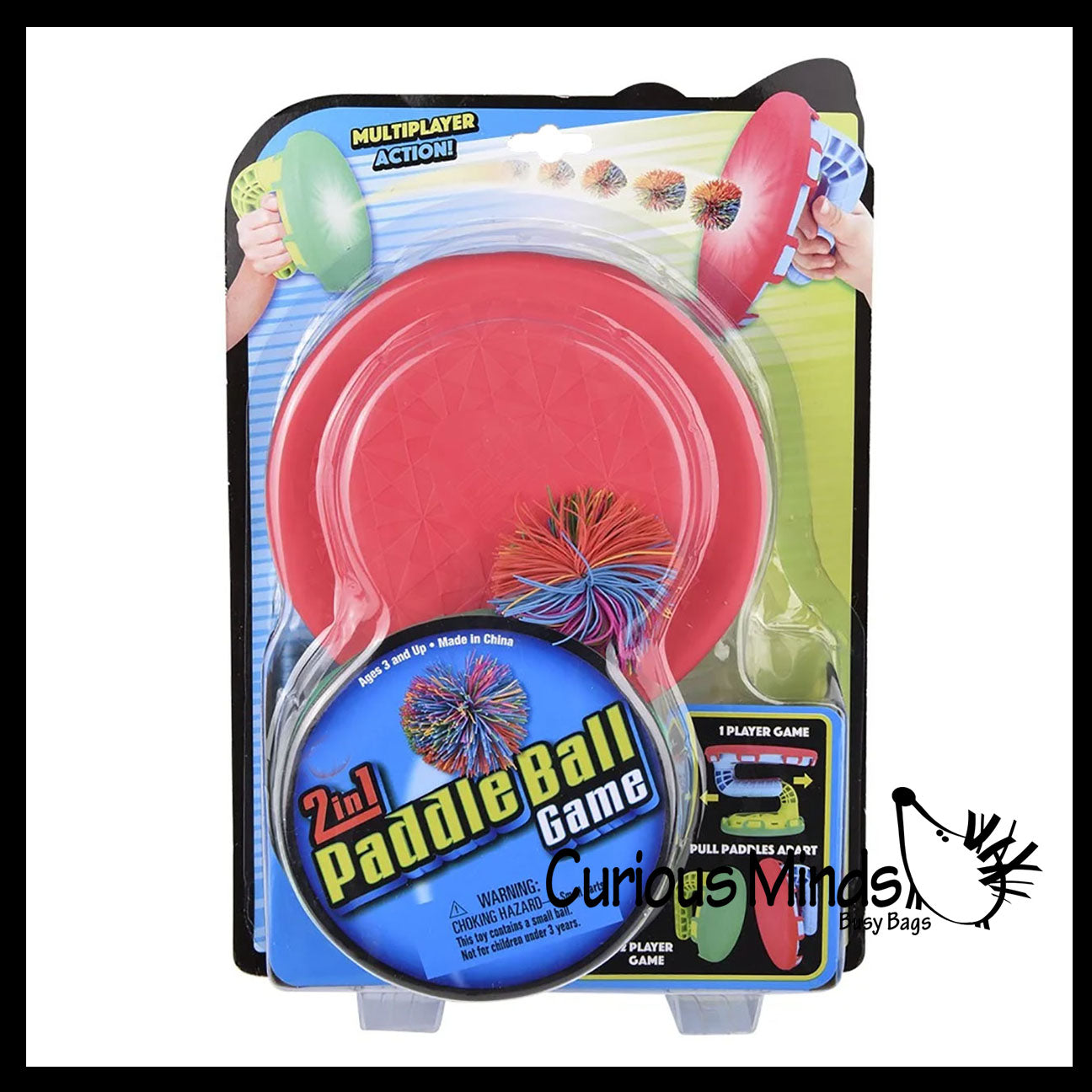 Paddle Ball Trick Game - 2 in 1 Skill Toy - Bouncy Rubber String Ball Off Paddles - Fun Indoor Outdoor Toy