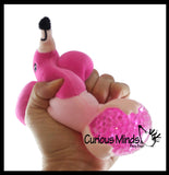 LAST CHANCE - LIMITED STOCK  - SALE - Plush Flamingo Animal Water Bead Filled Squeeze Stress Balls - Sensory, Stress, Fidget Toy Bubble Blow
