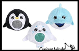 Plush Ocean Sea Animal Water Bead Filled Squeeze Stress Balls - Penguin, Octopus, Shark, Dolphin, Clownfish, Seal - Sensory, Stress, Fidget Toy PBJ Bubble Blow