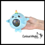 Plush Narwhal Animal Water Bead Filled Squeeze Stress Balls - Sensory, Stress, Fidget Toy PBJ Bubble Blow
