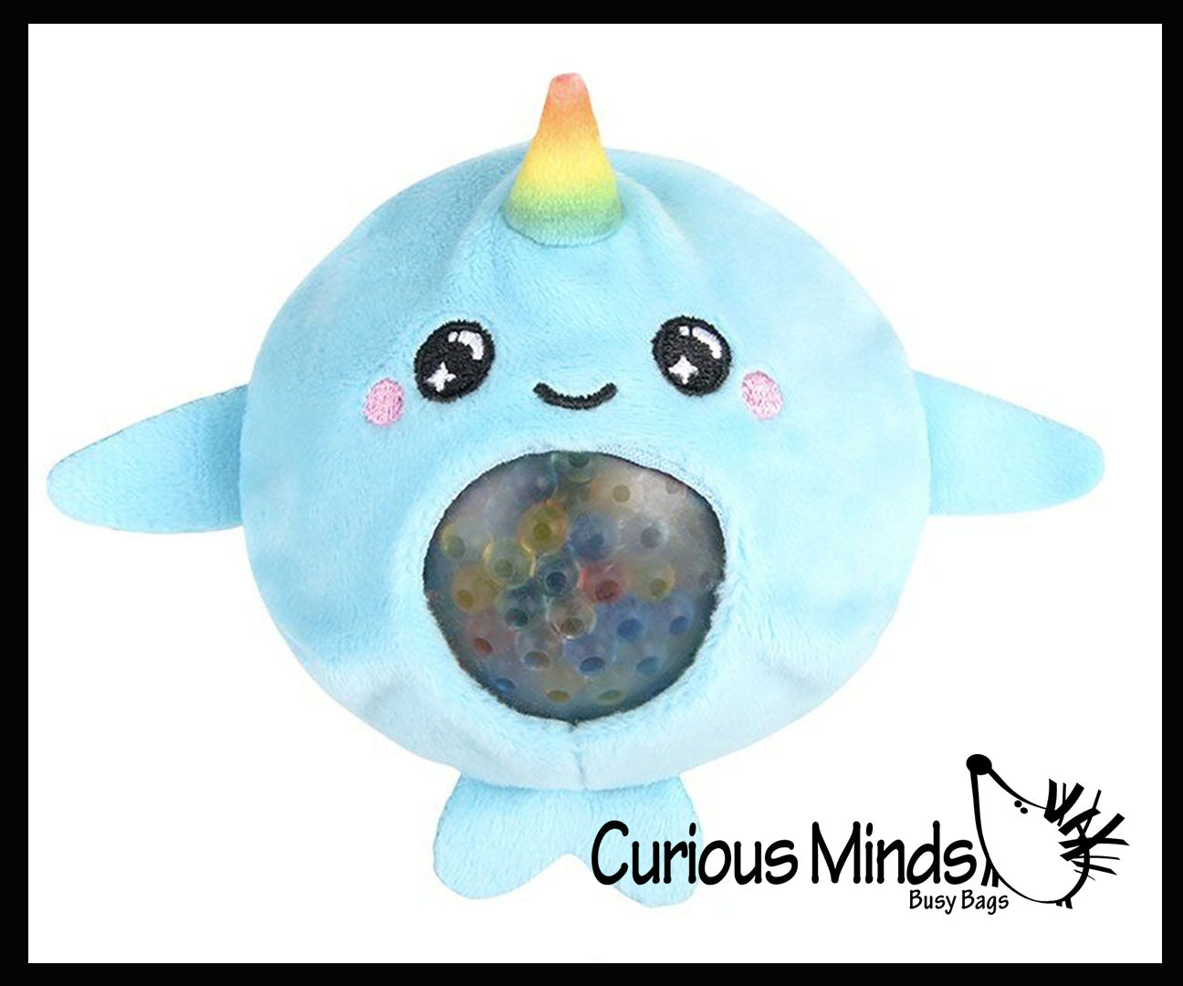 Plush Narwhal Animal Water Bead Filled Squeeze Stress Balls - Sensory, Stress, Fidget Toy PBJ Bubble Blow