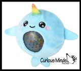 Plush Narwhal Animal Water Bead Filled Squeeze Stress Balls - Sensory, Stress, Fidget Toy PBJ Bubble Blow
