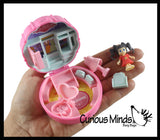 Pocket Size Mini Doll Playset - Folding Compact Doll House with Tiny Doll and Accessories - Travel Toy