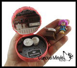 Pocket Size Mini Doll Playset - Folding Compact Doll House with Tiny Doll and Accessories - Travel Toy