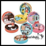 Pocket Size Mini Doll Playset - Folding Compact Doll House with Tiny Doll and Accessories - Travel Toy