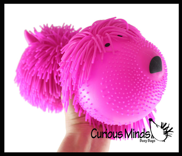1 Random Color Shaggy Mop Dog Large 8 inch Puffer Ball - Sensory Therapy Fidget Stress Balls - OT Autism SPD