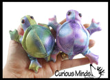 Turtle Sand Filled Animal Toy - Heavy Weighted Sandbag Animal Plush Bean Bag Toss - Shimmering Glitter