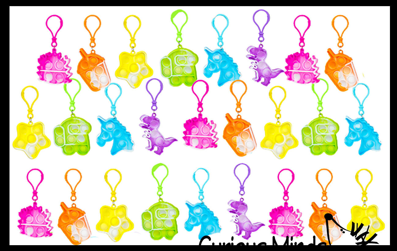 BULK/WHOLESALE - Tiny Bubble Pop Fidget Toys on Clips - Silicone Push Poke Bubble Wrap Fidget Toy - Press Bubbles to Pop the Bubbles Down - Bubble Popper Sensory Stress Toy