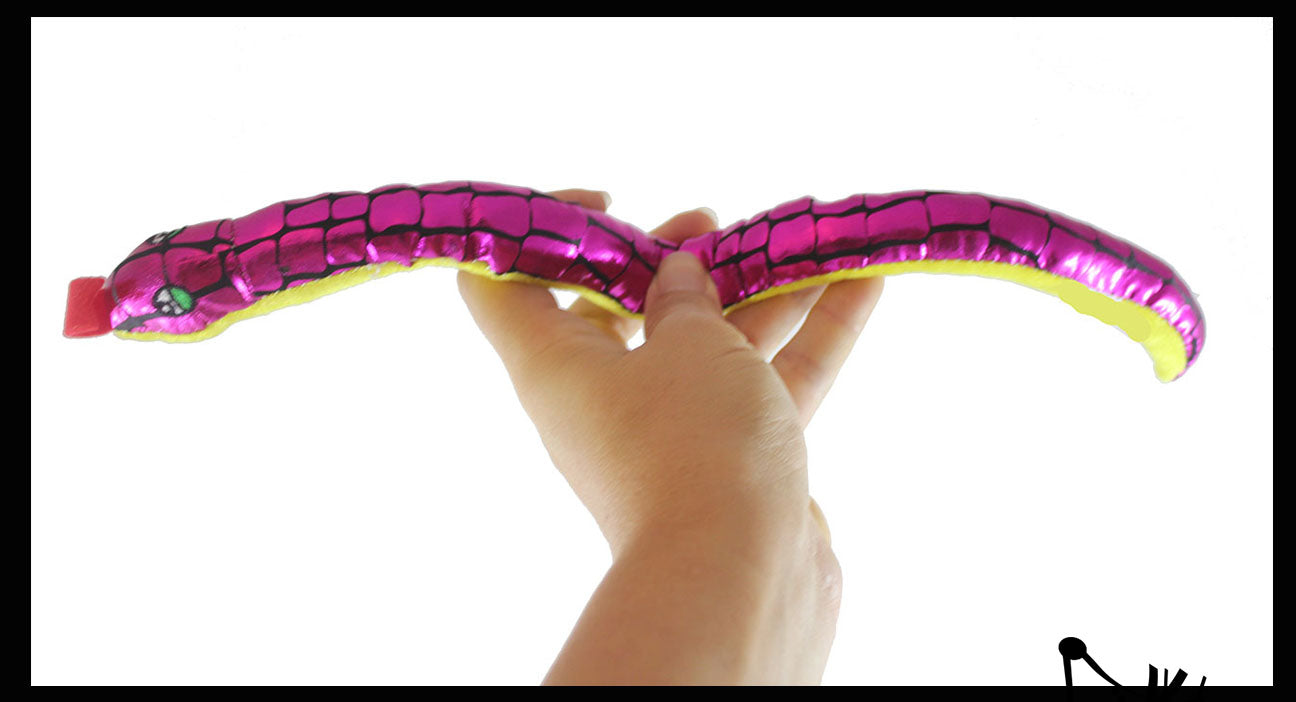 Plush Snake 15" with Shiny Foil Metallic Look -  Stuffed Sensory Fidget Toy - Carnival Prize Party Favors