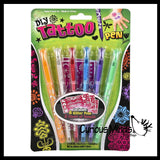 6 Pack of Tattoo Gel Pens - Fake Tattoo Fun with Stencils - Draw on Skin - Temporary Tattoos