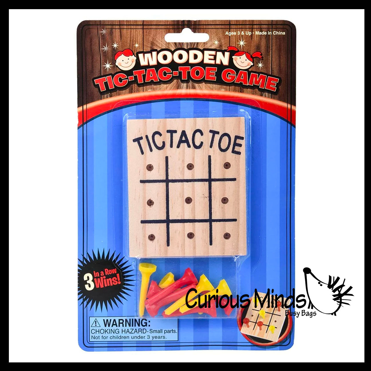 NEW - Tic Tac Toe Peg Game - Wooden Classic Game - Peg Puzzle Brain Teaser