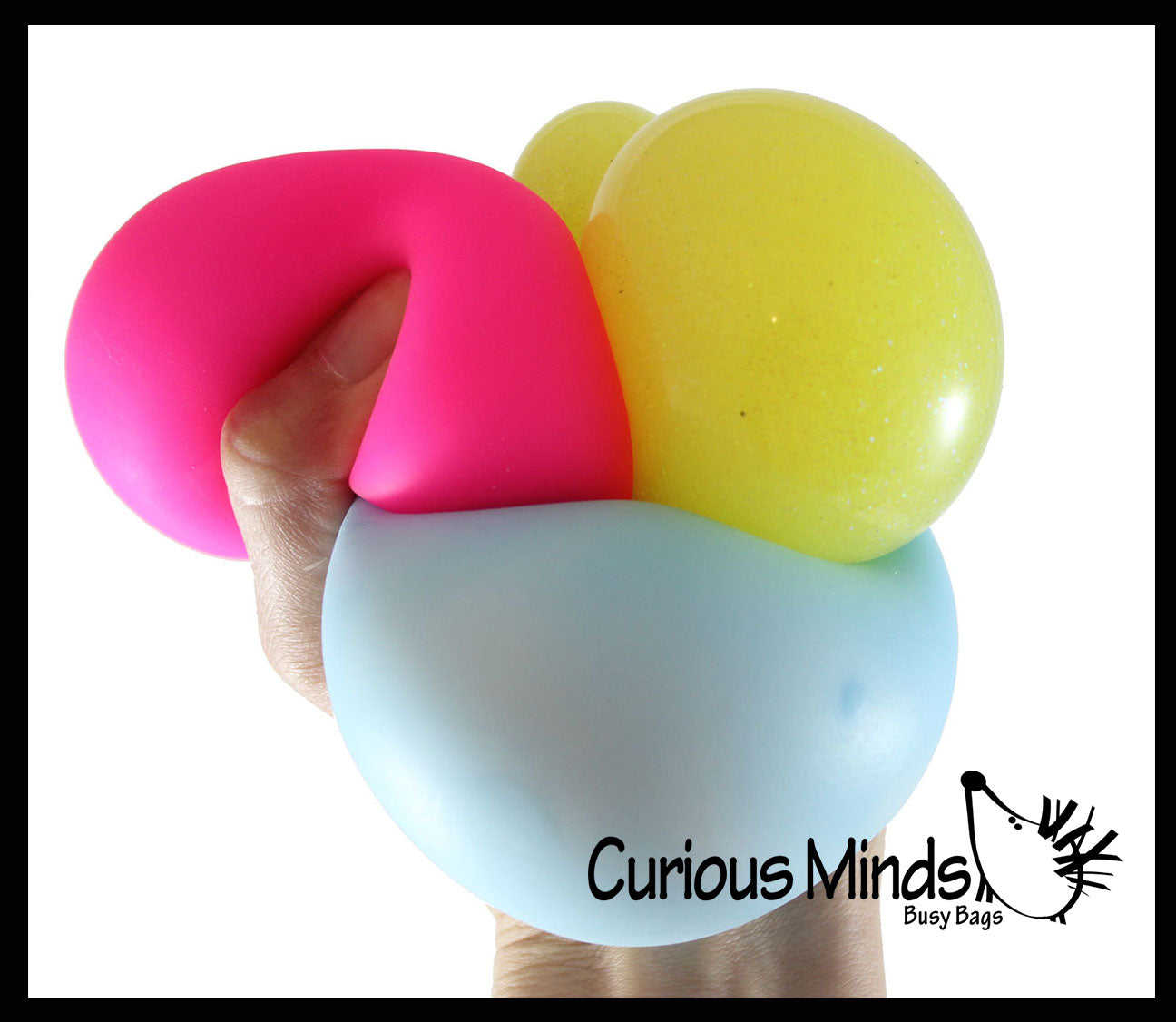Pack of 3 Different 2.5" Stress Balls - Glitter, Doh, Cream Filled Soft - Squishy Gooey Shape-able Squish Sensory Squeeze Balls