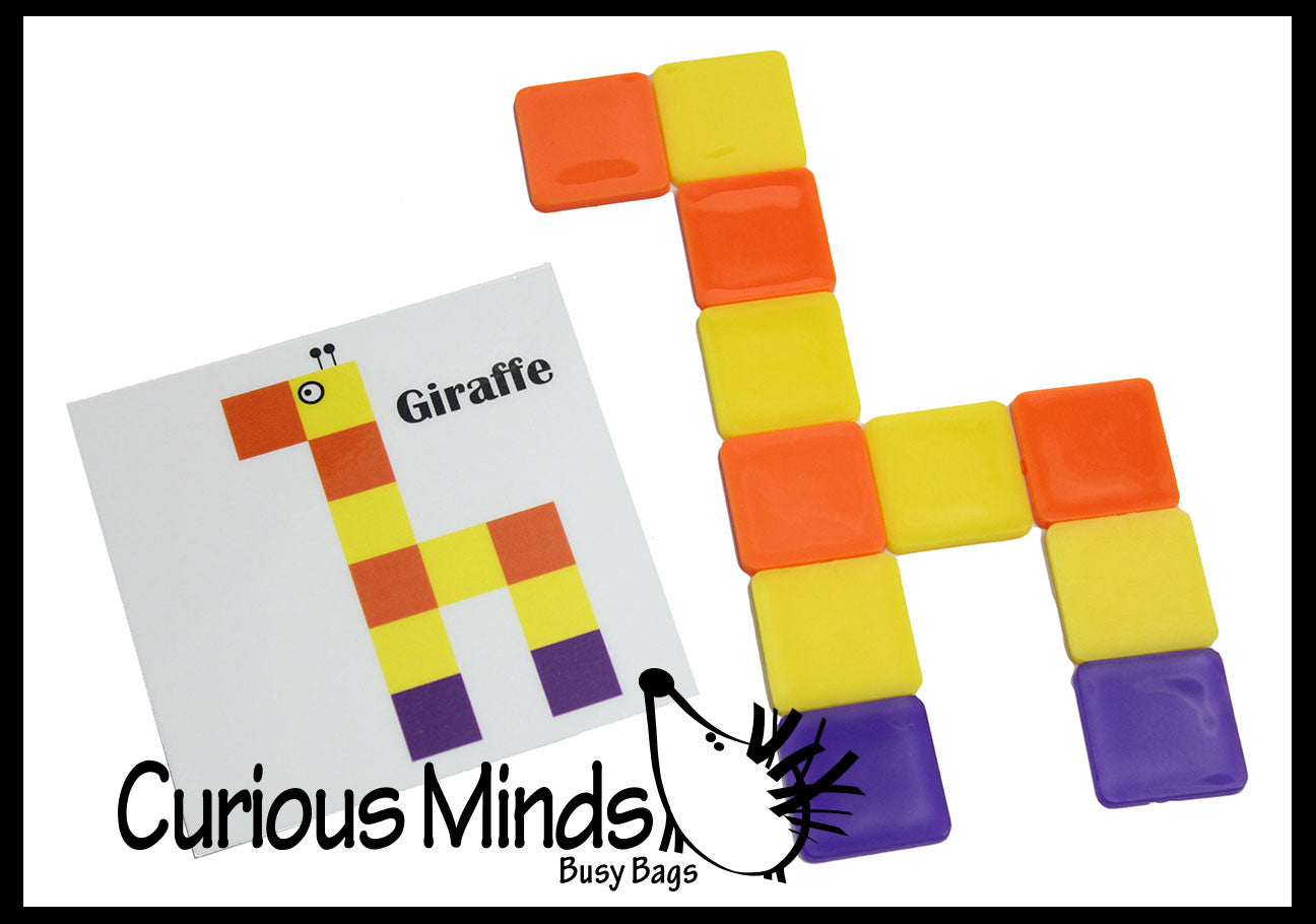 LAST CHANCE - LIMITED STOCK - SALE - Mosaic Tile Animals Busy Bag - Tile Blocks and Pattern Cards - Building and construction block toy for preschoolers - Leaning toy