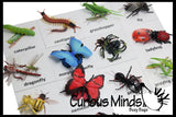 Animal Match - INSECTS & BUGS - Miniature Animals with Matching Cards - 2 Part Cards.  Montessori learning toy, language materials - Insects & Bugs