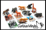 Animal Match - SAFARI -Miniature Animals with Matching Cards - 2 Part Cards.  Montessori learning toy, language materials - Safari Jungle Zoo Animals