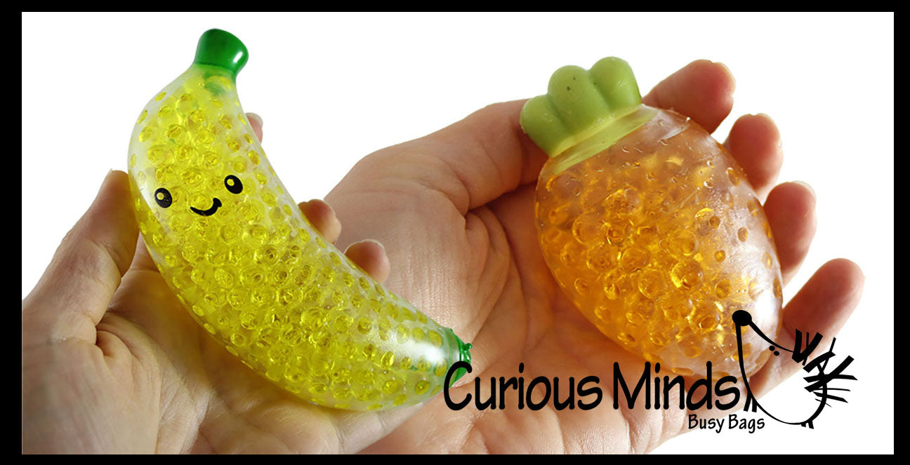 Banana and Carrot Water Bead Filled Squeeze Stress Balls  -  Sensory, Stress, Fidget Toy - Vegetable Fruit Set