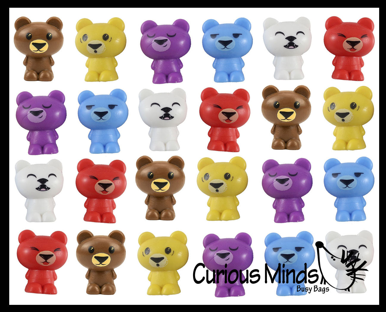 Cute Colorful Tiny Bear Figurines - Expressions Mini Toys - Small Novelty Prize Toy - Party Favors - Gift