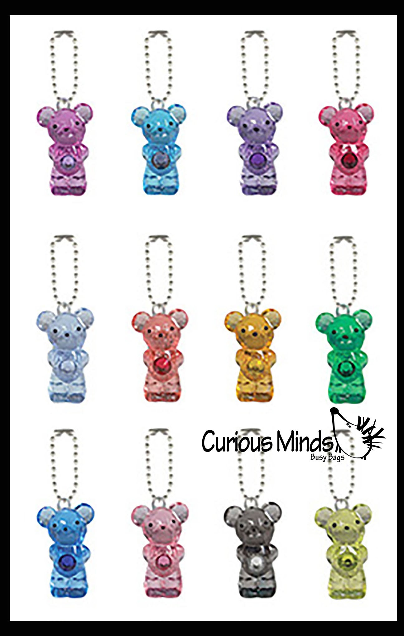 Cute Birthstone Bear Figurines With Clip Keyring - Mini Toys - Small Novelty Prize Toy - Party Favors - Gift