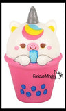 Mini Animal Drinking Bubble Tea Drink Slow Rise Squishy Toys - Memory Foam Party Favors, Prizes, OT (Cow, Alpaca, Cat, Corgi, Bear, Unicorn)