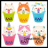 Mini Animal Drinking Bubble Tea Drink Slow Rise Squishy Toys - Memory Foam Party Favors, Prizes, OT (Cow, Alpaca, Cat, Corgi, Bear, Unicorn)