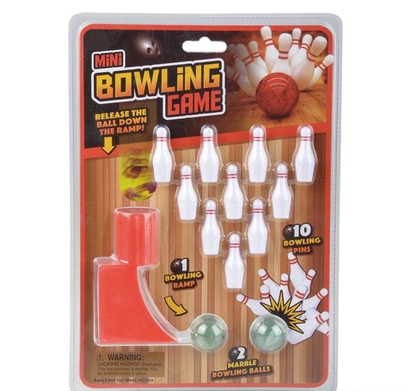 Mini Wooden Bowling Game - Marble and Pins - Tabletop Small