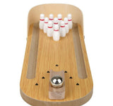 Mini Wooden Bowling Game - Marble and Pins - Tabletop Small Replica Toy