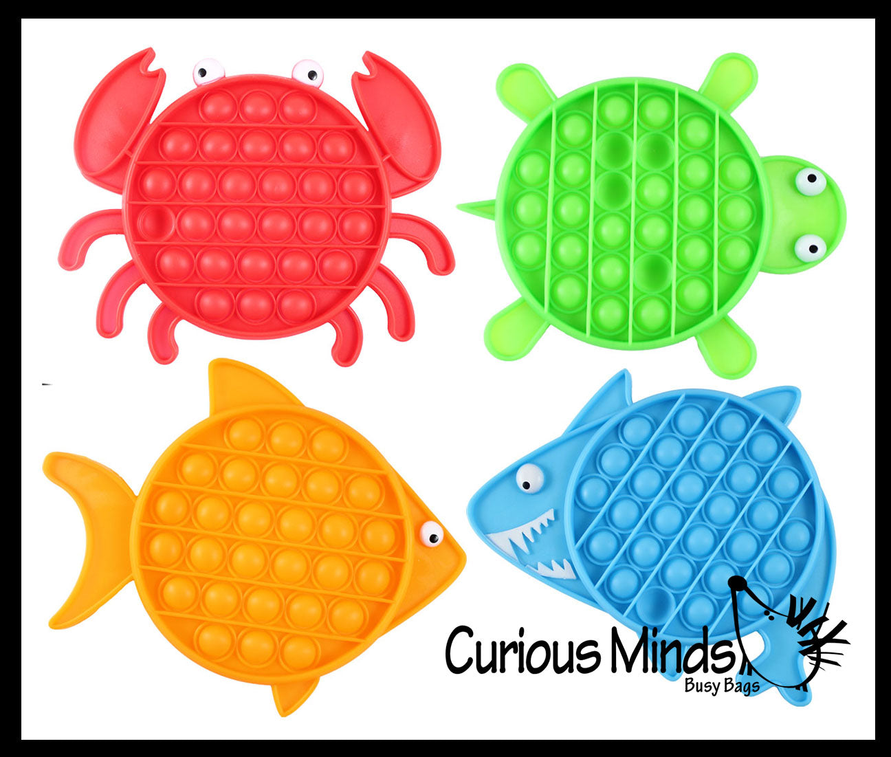 BULK - WHOLESALE - SALE - Cute Ocean Animal Theme Bubble Pop Game - Silicone Push Poke Bubble Wrap Fidget Toy - Press Bubbles to Pop the Bubbles Down Then Flip it over and Do it Again - Bubble Popper Sensory Stress Toy