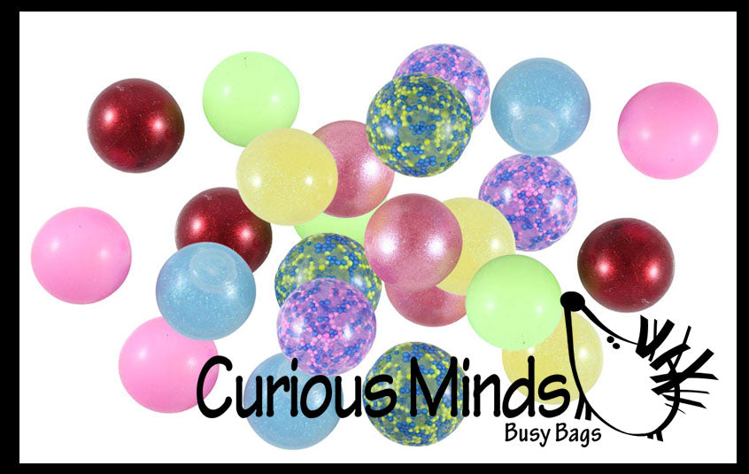 BULK/ WHOLESALE - Assorted Mini Stress Balls - 5 Different Styles  - Neon, Glitter, Metallic, Confetti, Glow in Dark 1.5"  Stress Ball - Ceiling Sticky Glob Balls - Squishy Gooey Shape-able Squish Sensory Squeeze Balls