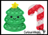 Set of 2 Cute Christmas Bubble Poppers - Tree and Candy Cane - Fidget Toy - Fun Party Favor Toy - Winter Holiday